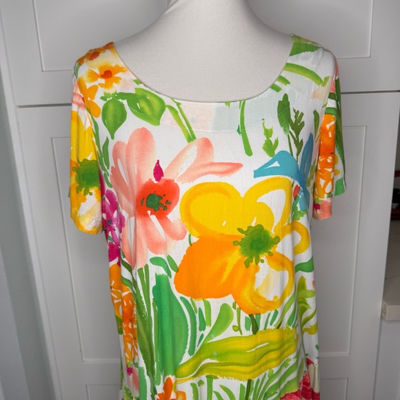 Jams World Hattie Mixed Print Mini Dress Sz XL Multicolor Floral Art to Wear USA - Picture 2 of 5